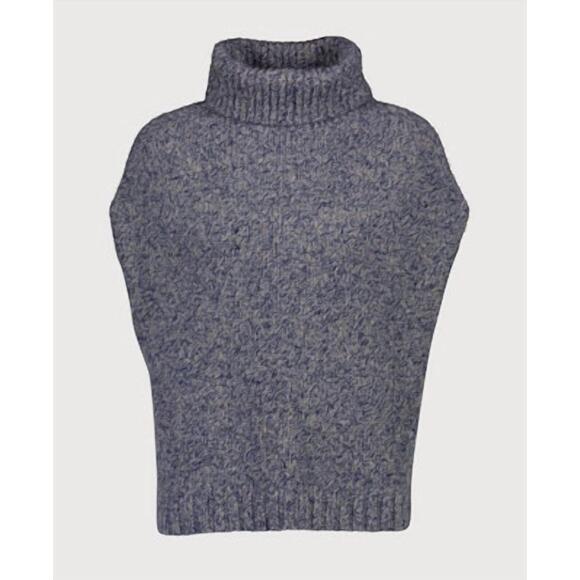NEW ALLUDE women's sleeveless turtleneck sweater in denim blue